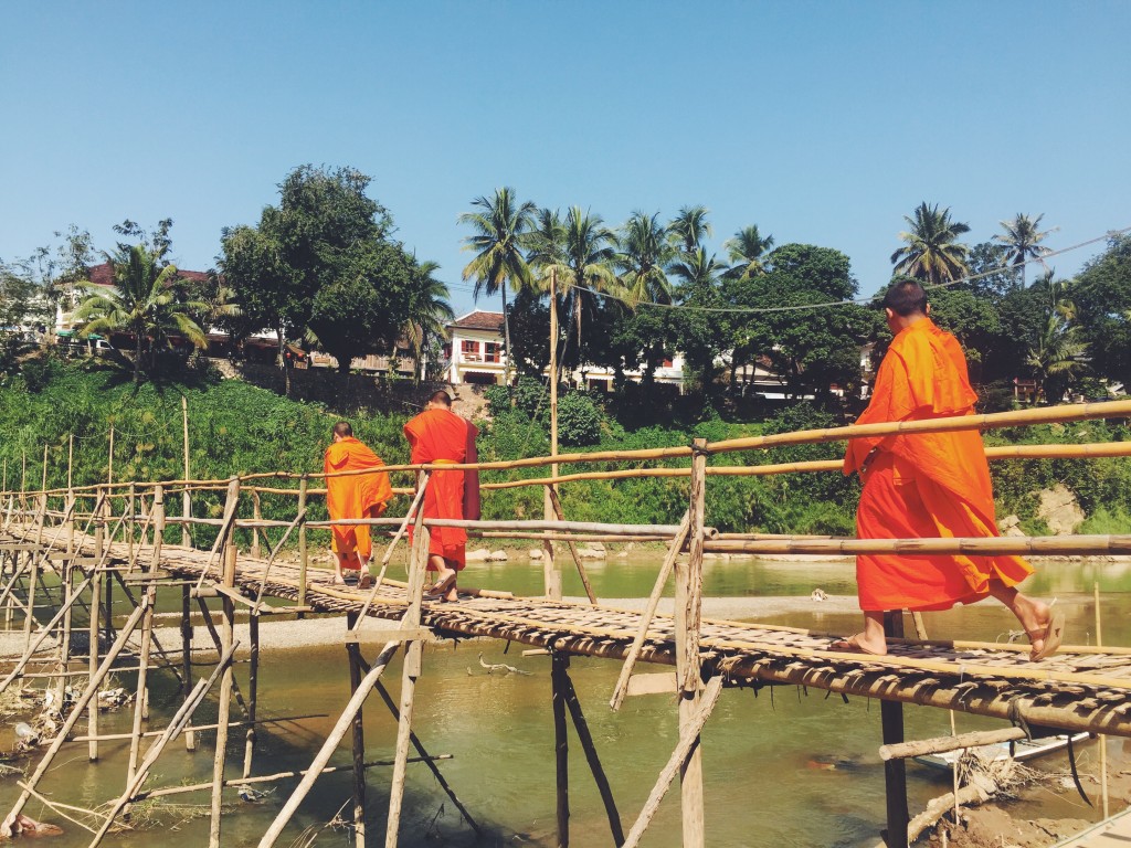 Monks crossing the bamboo bridge (which is only up 6 months out of the year - the river is too high and strong during the rainy season, so they tear it down and rebuild it EVERY YEAR.)