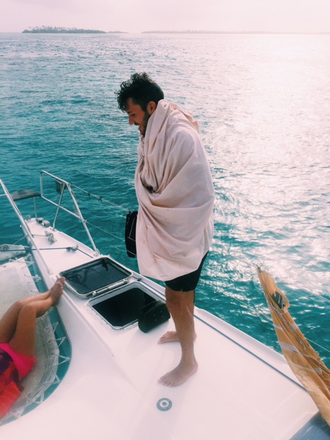 No towel - no problem. This sheet later inspired Zane to buy a sarong, which he called "the original travel towel." 
